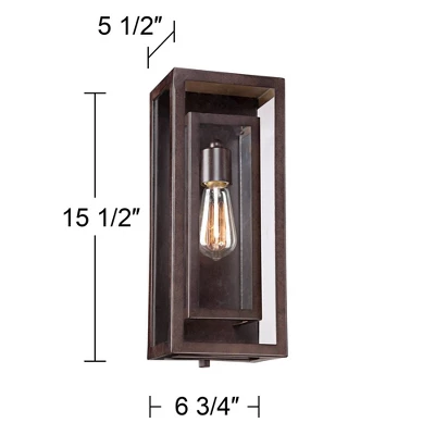 Possini Euro Design Rustic Industrial Farmhouse Outdoor Wall Light Fixtures Set Of 2 Bronze 15 1/2" Clear Glass For Exterior Barn Deck House Porch - Image 7
