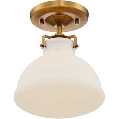 Possini Euro Design Modern Ceiling Light Semi Flush Mount Fixture 9 1/2" Wide Gold Shapely Opal Glass Shade For Bedroom Kitchen Living Room Hallway - Image 4