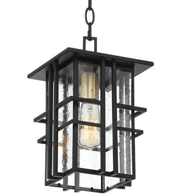 Possini Euro Design Arley Modern Outdoor Hanging Light Black Geometric Frame 12 1/2" Seedy Glass For Post Exterior Barn Deck House Porch Yard Patio - Image 3