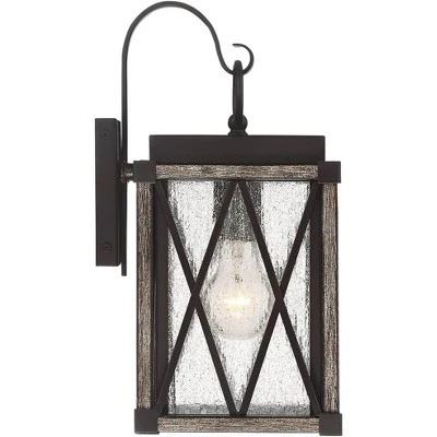 Possini Euro Design Brawley Rustic Industrial Outdoor Wall Light Fixture Bronze Wood Grain 13 1/2" Clear Seedy Glass For Post Exterior Barn Deck House - Image 5