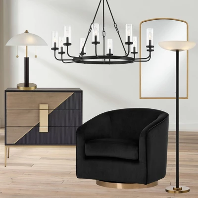 Possini Euro Design Modern Torchiere Floor Lamp LED 72" Tall Black Antique Brass White Glass Shade For Living Room Reading Uplight - Image 8