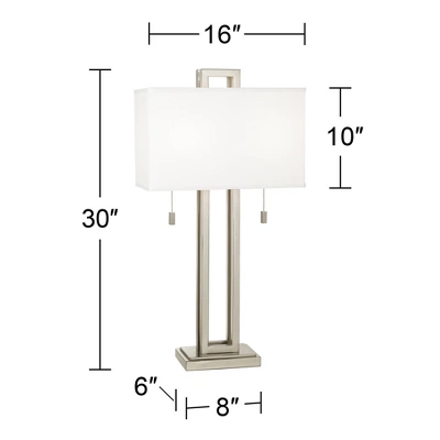 Possini Euro Design Modern Table Lamps 30" Tall Set Of 2 Brushed Nickel Open Rectangular White Box Shade For Living Room Family Bedroom - Image 5