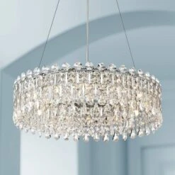 Possini Euro Design Alyssa Chrome Drum Chandelier 23 1/2" Wide Modern Crystal 12-Light LED Fixture For Dining Room Kitchen Island Entryway Bedroom