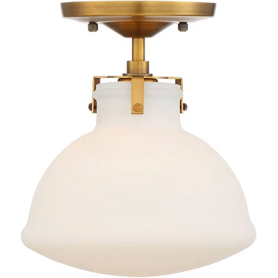 Possini Euro Design Modern Ceiling Light Semi Flush Mount Fixture 9 1/2" Wide Gold Shapely Opal Glass Shade For Bedroom Kitchen Living Room Hallway - Image 3