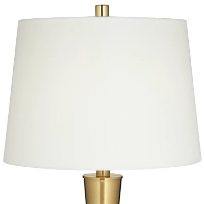Possini Euro Design Wayne Modern Table Lamps 29 1/4" Tall Set Of 2 Brass With USB Charging Port White Fabric Drum Shade For Bedroom Living Room Kids - Image 2