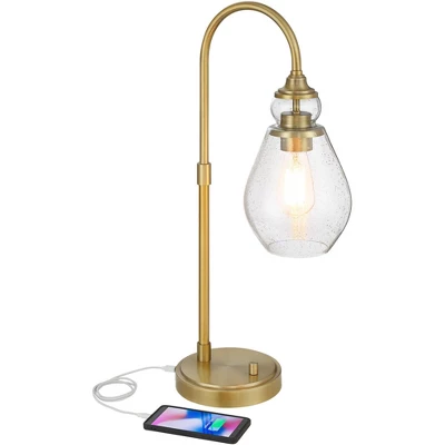 Possini Euro Design Possini Euro Vaile Desk Lamp With Dual USB Ports Warm Gold With Glass Shade - Image 2
