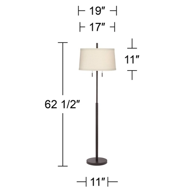Possini Euro Design Nayla Modern Floor Lamp 62 1/2" Tall Bronze Metal Off White Fabric Tapered Drum Shade For Living Room Bedroom Office House Home - Image 6