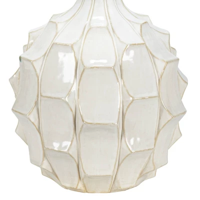 Possini Euro Design Cosgrove Modern Mid Century Table Lamp 26 1/2" High White Glazed Ceramic Light Brown Linen Drum Shade For Bedroom Living Room Home - Image 4