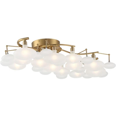 Possini Euro Design Lilypad Modern Ceiling Light Semi Flush Mount Fixture 30 1/4" Wide Warm Brass 12-Light Frosted Glass Shade For Bedroom Living Room - Image 5