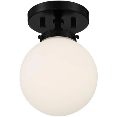 Possini Euro Design Jilly Modern Ceiling Light Semi Flush Mount Fixture 6 3/4" Wide Black White Glass Globe Shade For Bedroom Kitchen Living Room Home - Image 4