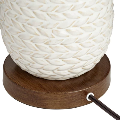Possini Euro Design Kingston Modern Mid Century Table Lamp 32 3/4" Tall White Grooved Patterned Ceramic Taupe Drum Shade For Bedroom Living Room House - Image 6