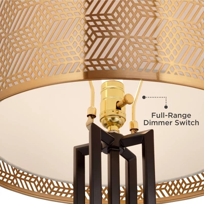 Possini Euro Design Deborah Modern Mid Century Table Lamp 30" Tall Black With USB Charging Port Gold Metal Double Drum Shades For Living Room Desk - Image 5