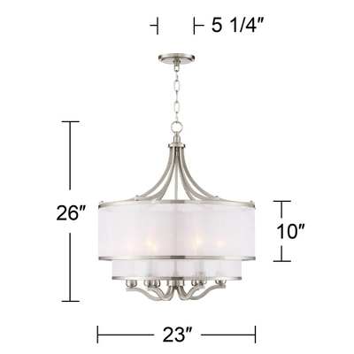 Possini Euro Design Nor Brushed Nickel Pendant Chandelier 23" Wide Modern Double White Organza Shade 6-Light Fixture For Dining Room Kitchen Island - Image 5