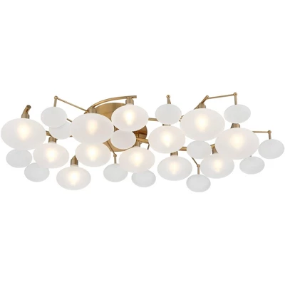 Possini Euro Design Lilypad Modern Ceiling Light Semi Flush Mount Fixture 30 1/4" Wide Warm Brass 12-Light Frosted Glass Shade For Bedroom Living Room - Image 6