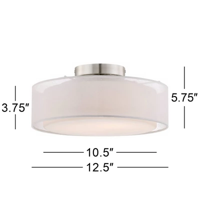 Possini Euro Design Modern Ceiling Light Flush Mount Fixture 12 1/2" Wide Satin Nickel 2-Light Sheer White Fabric Opal Glass Drum Shade For Bedroom - Image 6