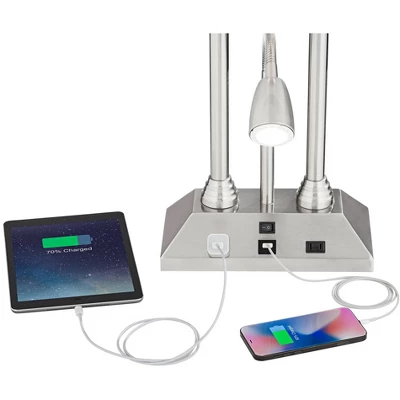 Possini Euro Design Dexter Modern Table Lamp 26" High Brushed Nickel With USB And AC Power Outlet In Base LED Reading Light White Shade For Home Desk - Image 3