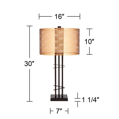 Possini Euro Design Deborah Modern Mid Century Table Lamp 30" Tall Black With USB Charging Port Gold Metal Double Drum Shades For Living Room Desk - Image 8