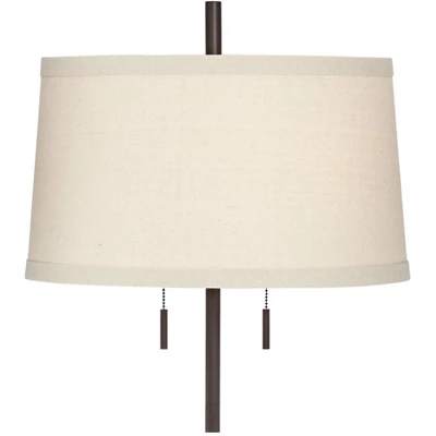 Possini Euro Design Nayla Modern Floor Lamp 62 1/2" Tall Bronze Metal Off White Fabric Tapered Drum Shade For Living Room Bedroom Office House Home - Image 5