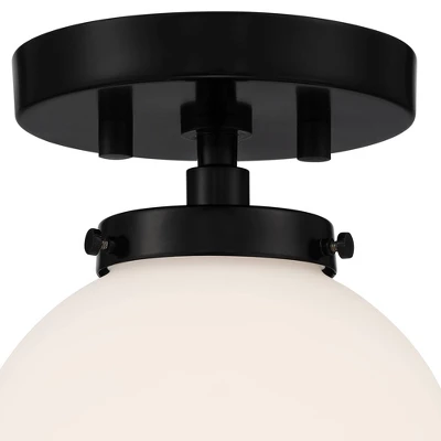 Possini Euro Design Jilly Modern Ceiling Light Semi Flush Mount Fixture 6 3/4" Wide Black White Glass Globe Shade For Bedroom Kitchen Living Room Home - Image 2