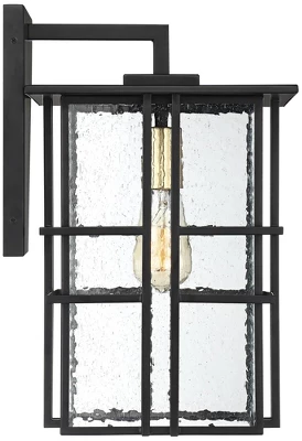 Possini Euro Design Arley Modern Outdoor Wall Light Fixture Black Geometric Frame 16" Seedy Glass For Post Exterior Barn Deck House Porch Yard Patio - Image 5
