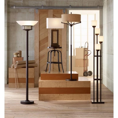 Possini Euro Design Light Blaster Modern Torchiere Floor Lamp 72 1/2" Tall Warm Bronze LED White Frosted Glass Bowl Shade For Living Room Bedroom Home - Image 7