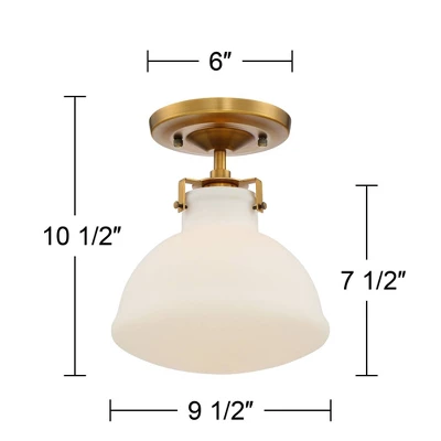 Possini Euro Design Modern Ceiling Light Semi Flush Mount Fixture 9 1/2" Wide Gold Shapely Opal Glass Shade For Bedroom Kitchen Living Room Hallway - Image 6