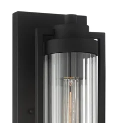 Possini Euro Design Bogota Modern Outdoor Wall Light Fixtures Set Of 2 Textured Black 15 1/2" Clear Ribbed Glass For Post Exterior Barn