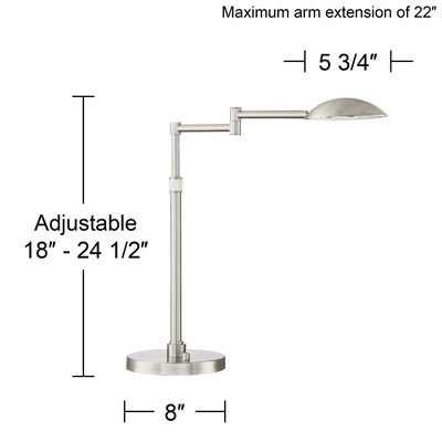 Possini Euro Design Eliptik Modern Desk Table Lamp 24 1/2" High Satin Nickel LED Swing Arm Adjustable Height For Bedroom Living Room Nightstand Office - Image 7