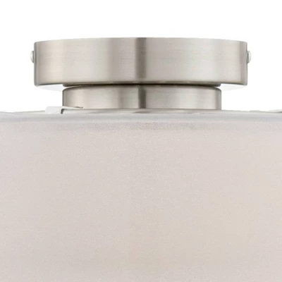 Possini Euro Design Modern Ceiling Light Flush Mount Fixture 12 1/2" Wide Satin Nickel 2-Light Sheer White Fabric Opal Glass Drum Shade For Bedroom - Image 3