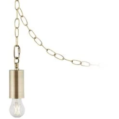 Antique Brass Plug-In Hanging Swag Chandelier With Clear A15 LED Bulb