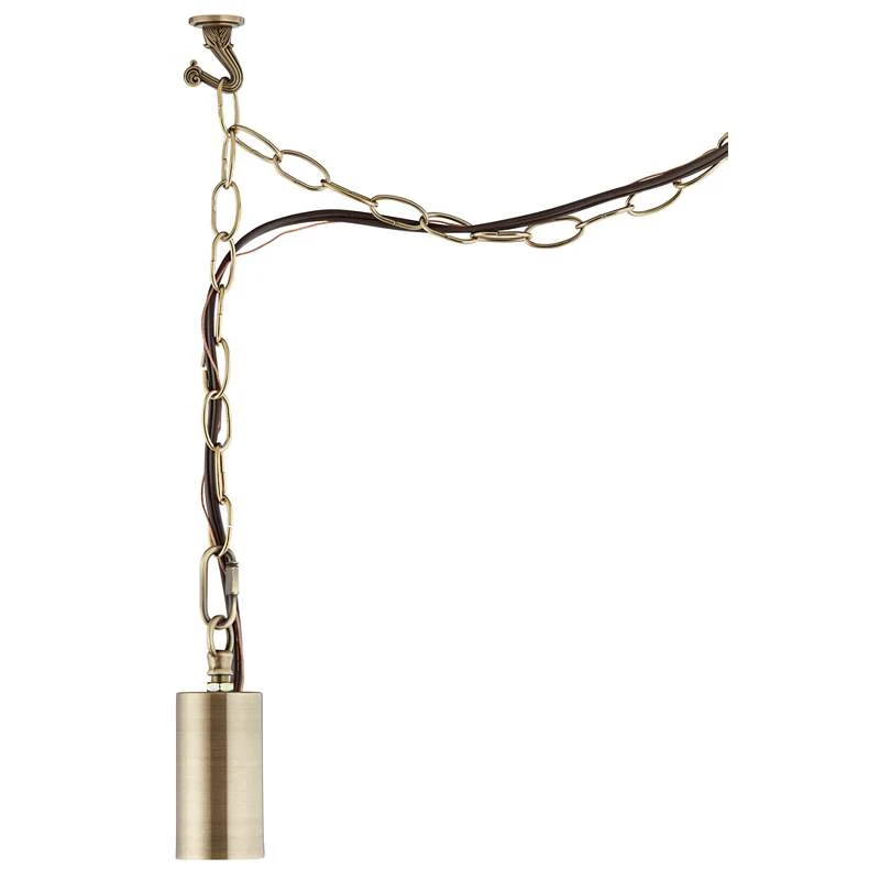 Antique Brass Plug-In Hanging Swag Chandelier With Frosted A19 LED Bulb - Image 6