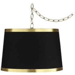 Black And Gold 15" Wide Antique Brass Plug-In Swag Chandelier