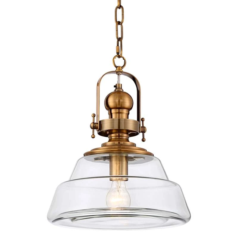 Donovan 13" Wide Antique Brass And Clear Glass Pendant Light - Image 2