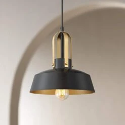 Harmonic 12" Wide Black And Warm Brass Mini Pendant Light