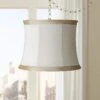Ivory Linen 16" Wide Antique Brass Plug-In Swag Chandelier