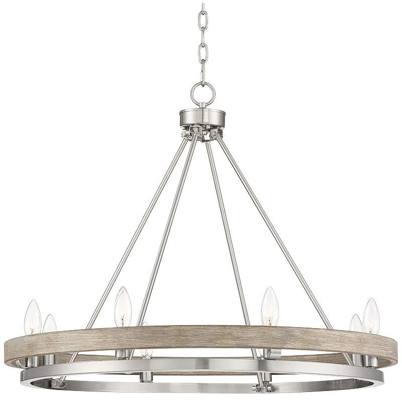 Lora 29 1/4" Wide Nickel And Gray Wood Finish 8-Light Ring Chandelier - Image 2