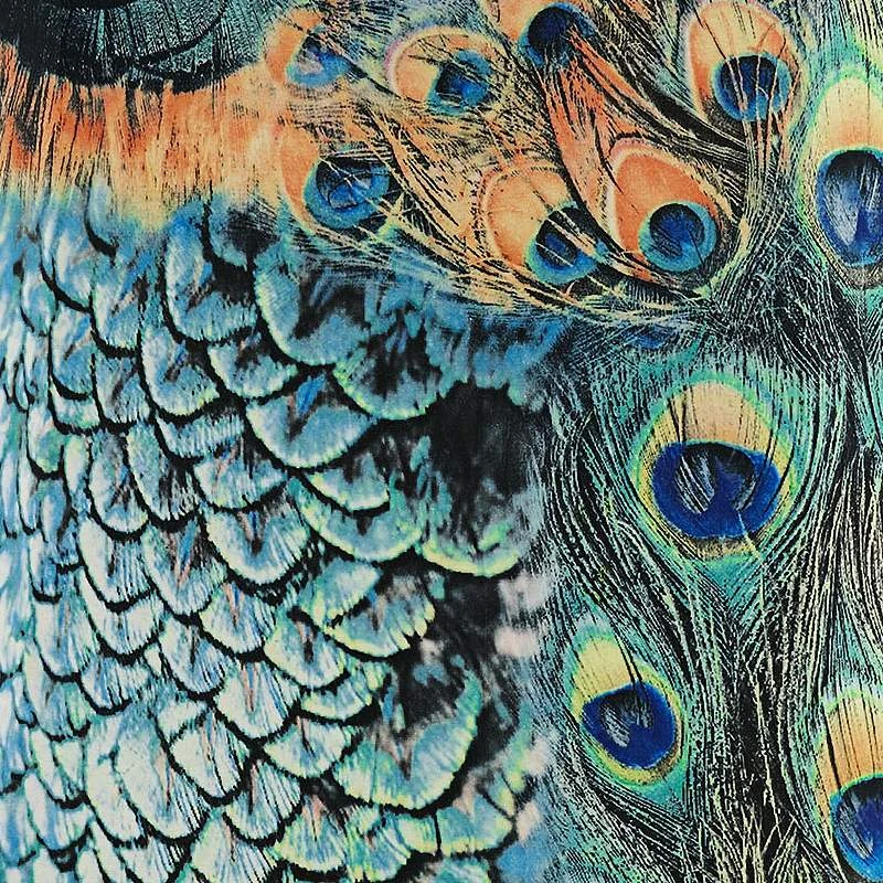 Peacock Print 16" Wide Antique Brass Shaded Pendant Light - Image 2