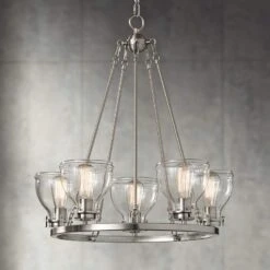 Possini Euro Bellis 24 1/2" Brushed Nickel 5-Light Ring Chandelier
