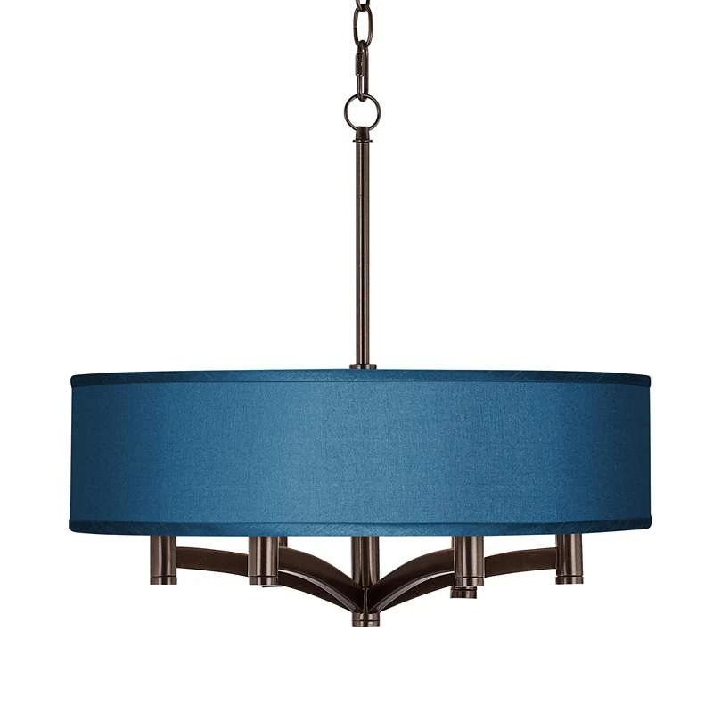 Possini Euro Blue Faux Silk Ava 6-Light Bronze Pendant Chandelier