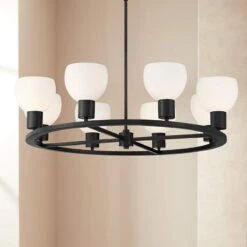 Possini Euro Brennan 32" Wide Matte Black Round 8-Light Chandelier