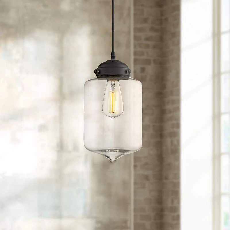 Possini Euro Calico 7" Wide Black Glass Mini Pendant