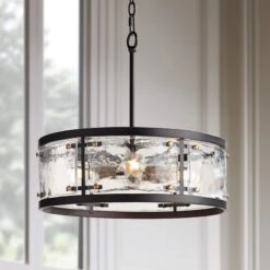 Possini Euro Campanelli 19" Wide Bronze And Brass Drum Pendant Light