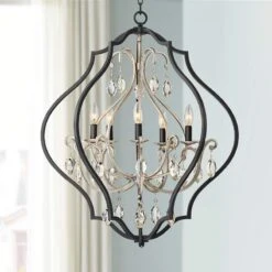 Possini Euro Clara 27" Black And Antique Silver 5-Light Chandelier
