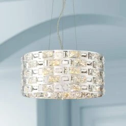 Possini Euro Crystal Rain 15 1/2" Wide Chrome LED Pendant