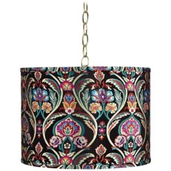 Possini Euro Embroidery 15" Wide Antique Brass Pendant Light