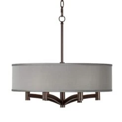 Possini Euro Gray Faux Silk Ava 6-Light Bronze Pendant Chandelier