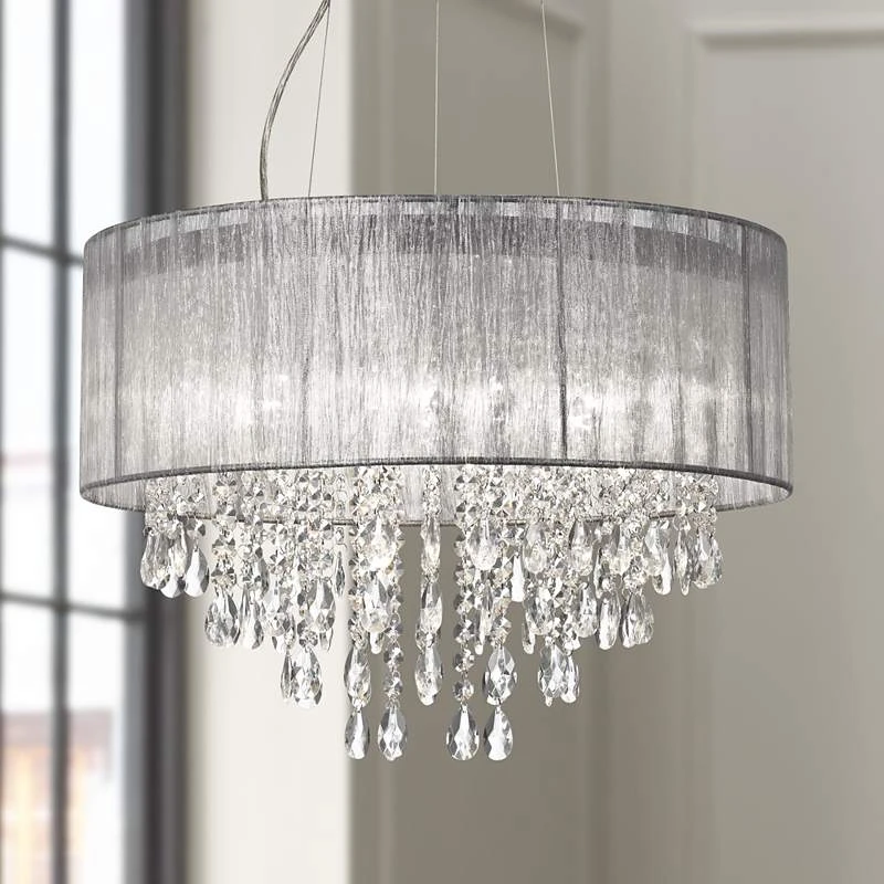 Possini Euro Jolie 20" Wide Silver Fabric Crystal Chandelier - Image 2