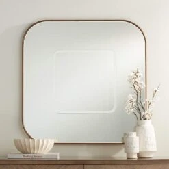 Possini Euro Matte Brushed Gold 32" Square With Center Wall Mirror
