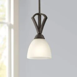 Possini Euro Milbury 6" Wide Bronze White Glass Mini Pendant