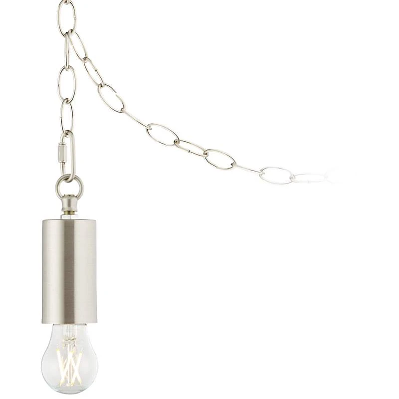Possini Euro Nickel Plug-In Hanging Swag Chandelier With Clear A15 LED Bulb